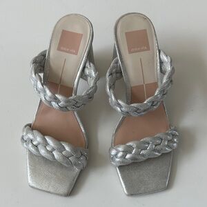 Dolce Vita Paily Silver Metallic Stella Suede Braided Detail Heeled Sandals
